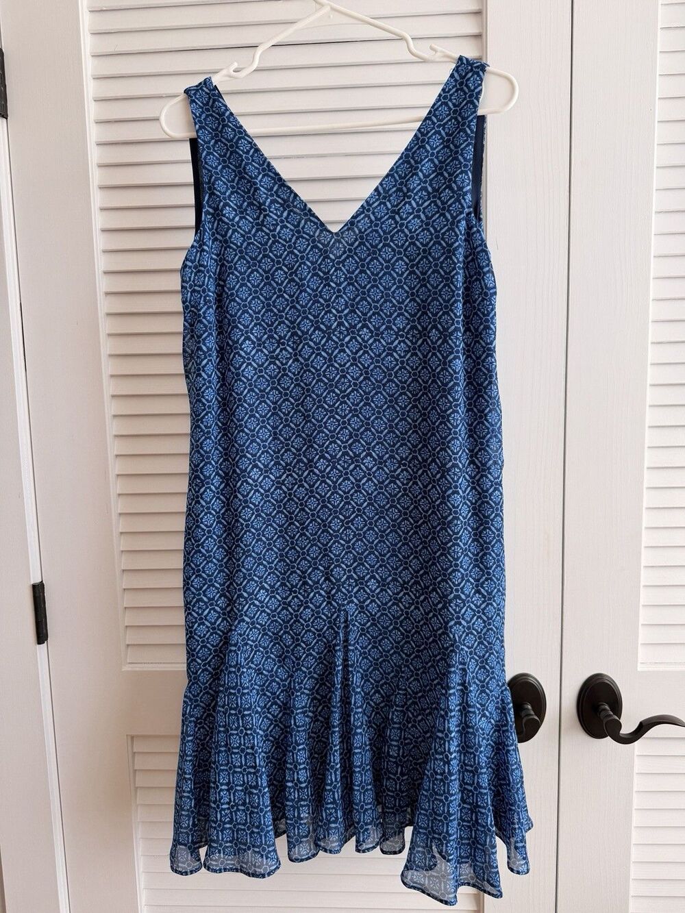 Lauren Ralph Lauren Blue Geometric Print Sleeveless Dress Size 6 Flounce Hem